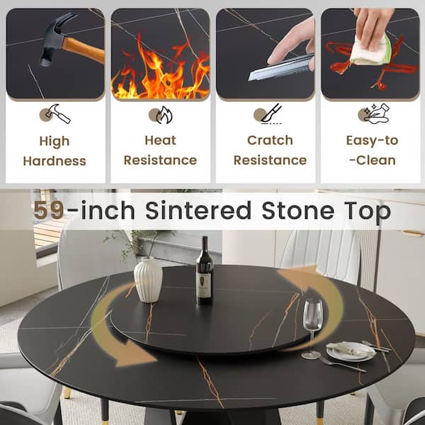 Magic Home 59 in. Black Rotable Lazy Susan Sintered Round Stone