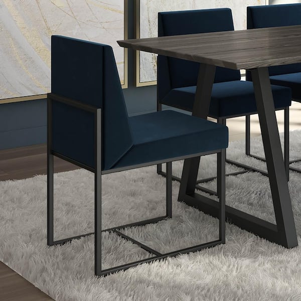 Amisco Derry Dark Blue Velvet / Black Metal Dining Chair