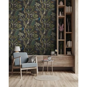 Cassia Peacock Charcoal Non-Pasted Non-Woven Wallpaper (Covers 56 sq. ft.)