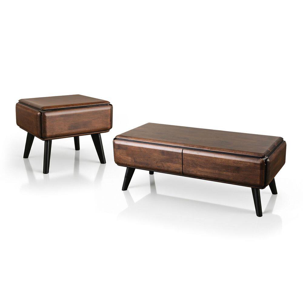 Shelun Modern 48.2 in. Rich Walnut Rectangle Wood Coffee Table and End Table Set With 2 Pieces And Soft Closing Drawers