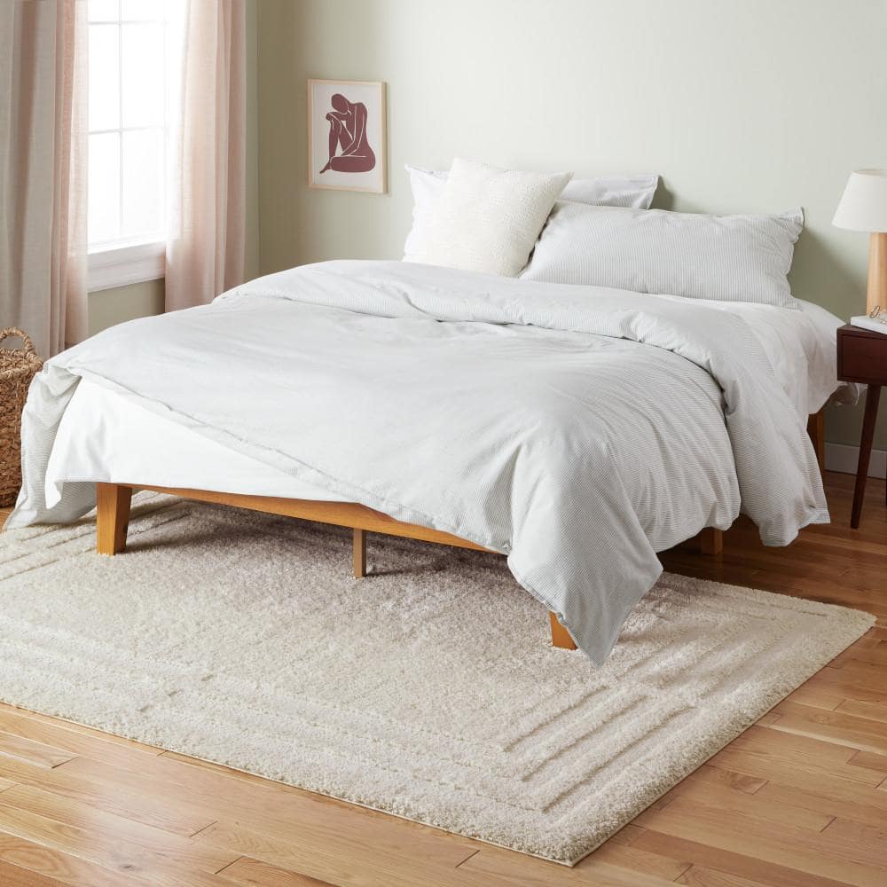 Beige Geometric Washable Shag Area Rug 5'2" x 7'2"