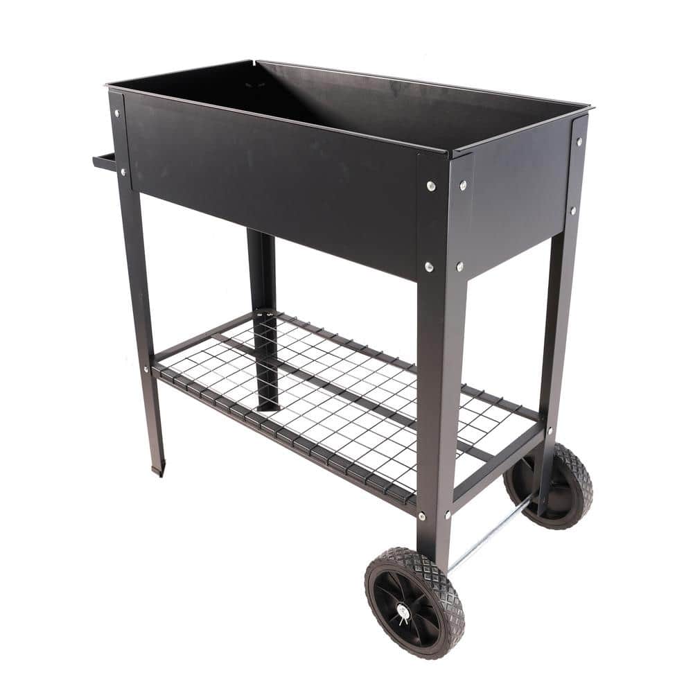 29.92 in. x 14.17 in. x 7.28 in. Mobile Metal Raised Garden Bed Cart, with 