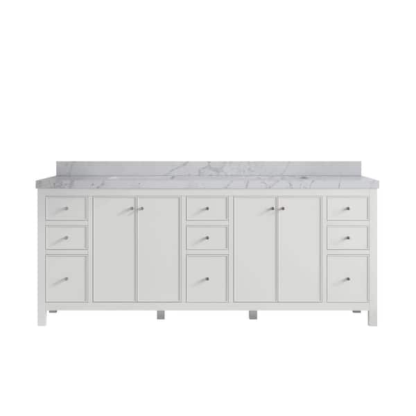 Willow Collections Chicago 84 in. Double Sink Freestanding White Bath Vanity with Venatino Qt. Top Unassembled