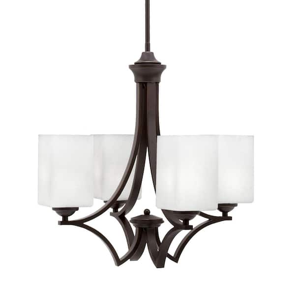 Unbranded Clevelend 4-Light Dark Granite Round Chandelier with 4 in. Square White Muslin Glass Shades, No bulbs included