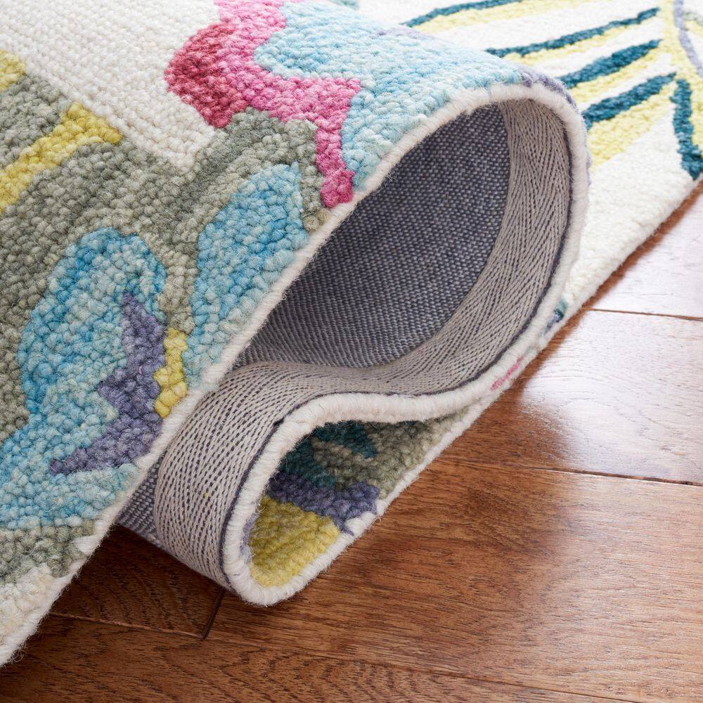 Ivory and Pink Floral Hand-Tufted Wool 4' x 6' Area Rug