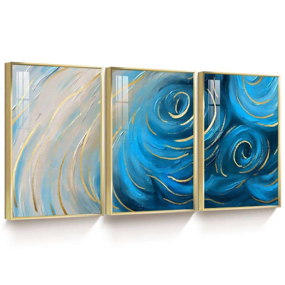 3-Piece Floater Frame Art Print on Canvas Modern Abstract Mountain