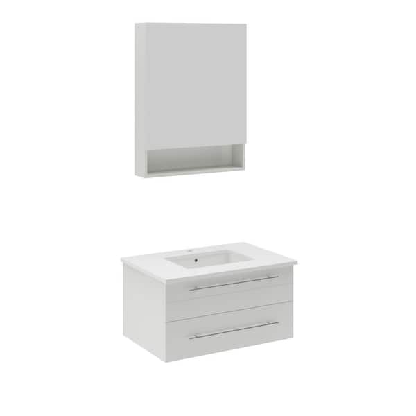 Fresca Lucera 30 in. Single Sink Wall Mount White Bath Vanity with White Quartz Top, Undermount Sink and Medicine Cabinet