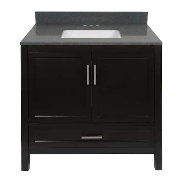 Amluxx Salerno 37 in. W x 22 in. D Bath Vanity in Espresso with Quartz Stone Vanity Top w/ Backsplash in Galaxy Gray
