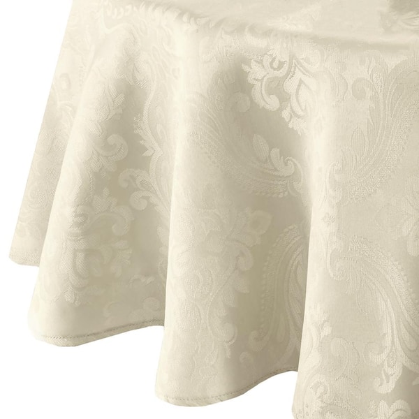 Elrene Home Fashions Caiden Elegance Damask 70 in. Round Ivory Holiday Print Polyester Tablecloth