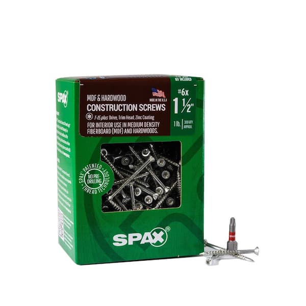 SPAX #6 x 1-1/2 in. T-Star Plus Drive Trim Head Partial Thread Zinc Coated Medium Density Fibreboard MDF Screw (315-Pack)