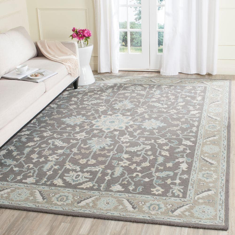 Gray Floral Hand-Tufted Wool 8' x 10' Area Rug