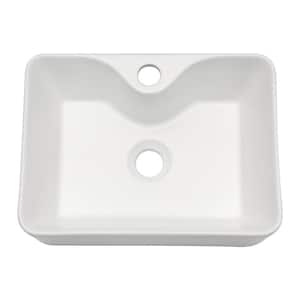 16 in. Bathroom Sink White Rectangular Vessel Sink with Faucet Hole