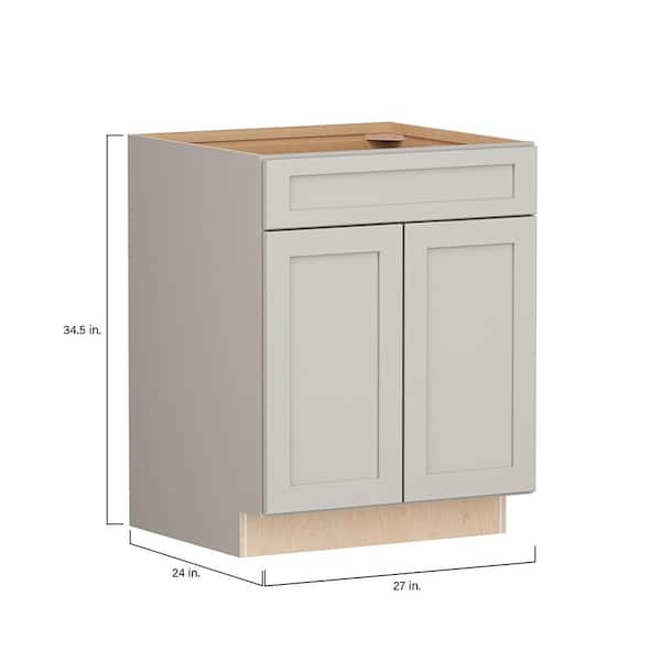 SIMPLY WOODMARK PRO Shaker Full Overlay 27 in. W. x 24 in. D x 34.5 in. H Plywood Assembled Base Kitchen Cabinet in Stone Gray