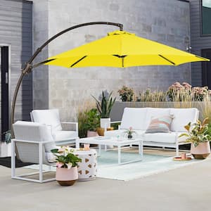 10 ft. L Outdoor Aluminum Curvy Cantilever Offset Hanging Patio Umbrella with Sandbag Base and Cover in Black