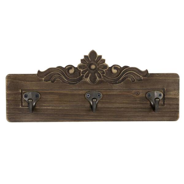 HomeRoots 5 in. Dark Natural Wood Traditional Wooden Wall Hooks