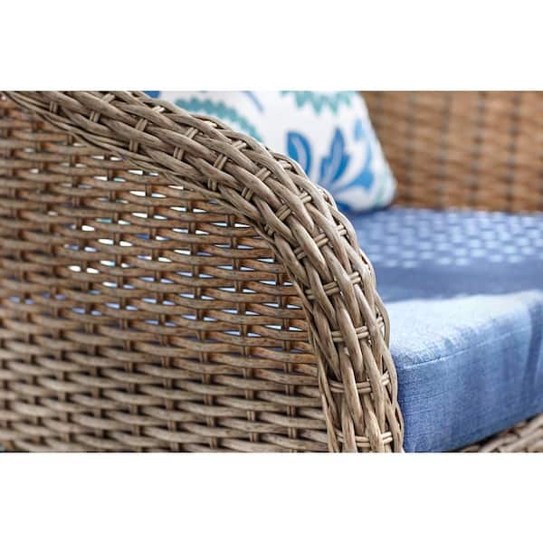 StyleWell - Florence 3-Piece Wicker Outdoor Patio Bistro Set with Blue Cushions