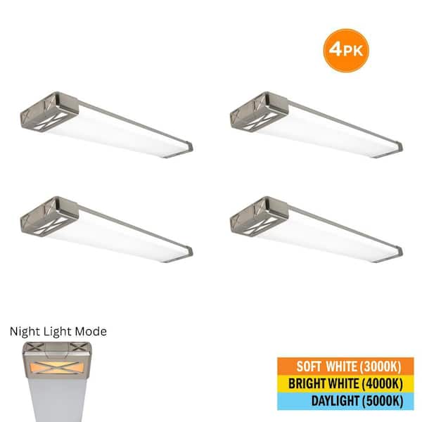 4-Pack 4 ft. Brushed Nickel Decorative End Caps 5250LM 75W Integrated LED Wraparound Light Adjustable CCT Night Light