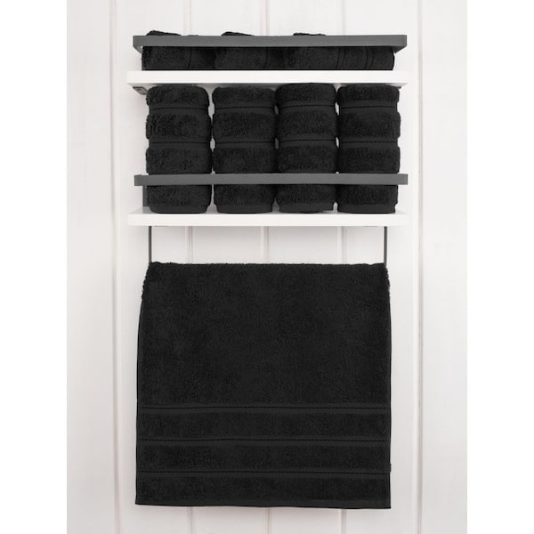 Set of 2 Black Linen Hand Towels Chevron - LinenMe