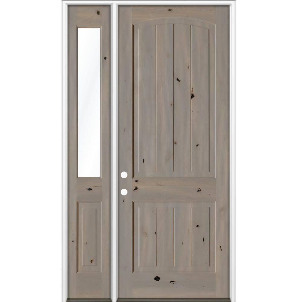 50 in. x 96 in. Knotty Alder Arch Right-Hand/Inswing Clear Glass BEHR Weathered Gray Stain Wood Prehung Front Door LHSL price history on PriceWatchPro