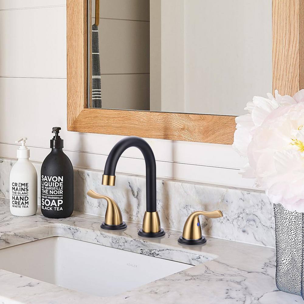 8-Inch Black and Brushed Gold Widespread Bathroom Faucet