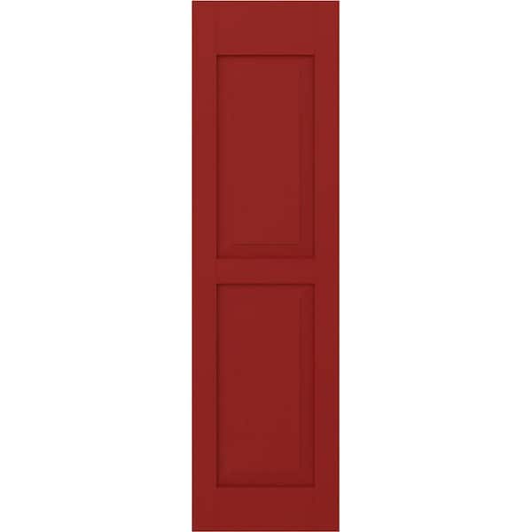 12 in. W x 74 in. H Americraft 2-Equal Raised Panel Exterior Real Wood Shutters Pair in Fire Red