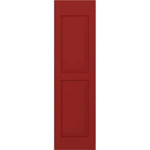 15 in. W x 63 in. H Americraft 2-Equal Raised Panel Exterior Real Wood Shutters Pair in Fire Red