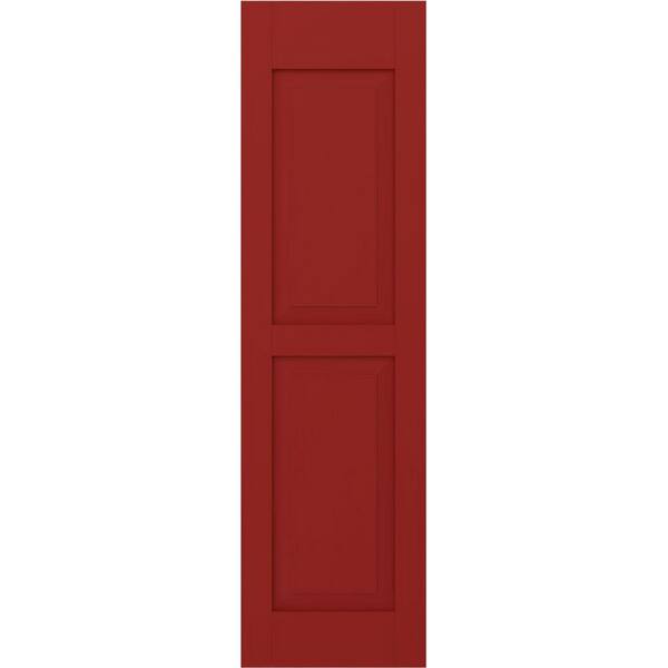 Ekena Millwork 18 in. W x 73 in. H Americraft 2 Equal Raised Panel Exterior Real Wood Shutters (Per Pair) in Fire Red
