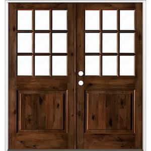 72 in. x 80 in. Craftsman Knotty Alder Wood Clear 9-Lite provincial stain Right Active Double Prehung Front Door