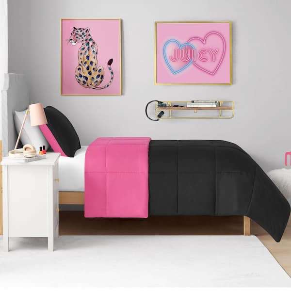 JUICY COUTURE Box Stitch 2-Piece Black/Hot Pink Solid Color