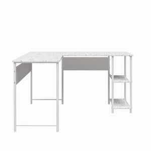 Hanley 56 in. L-Shaped Faux Terrazzo Computer Desk with 2-Shelves
