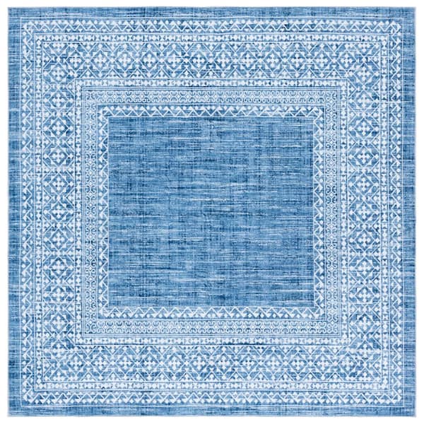 SAFAVIEH Arizona 6 ft. x 6 ft. Blue/Ivory Machine Washable Distressed Border square Area Rug