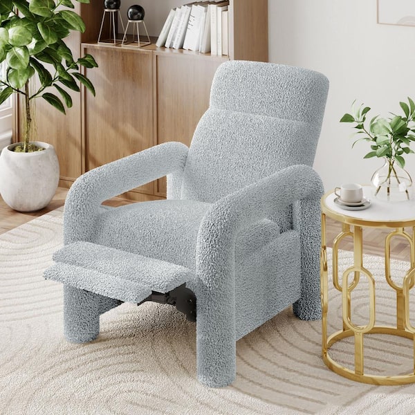 Quillson Modern Upholstered Teddy Fabric Push Back Recliner, Light Grey