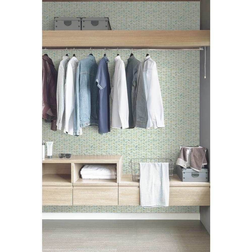 Ivan Light Blue and Green Chevron Peel and Stick Wallpaper