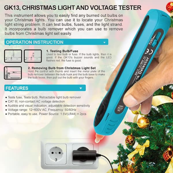 Etokfoks 12 600 Volts AC Christmas Light String Tester Non Contact