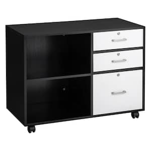 White and Black Wood 3-Drawer Vertical Desk Cabinet