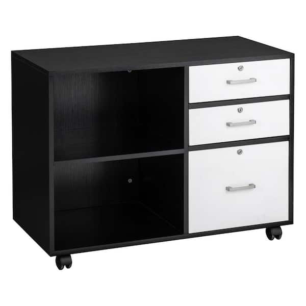 Winado White and Black Wood 3-Drawer Vertical Desk Cabinet