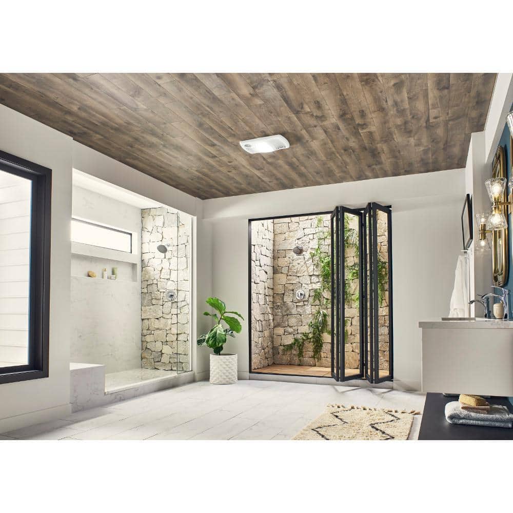 White Steel Ceiling Mount Bath Fan with Light and Heater