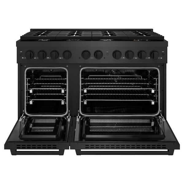 48 in. 6.7 cu. ft. Paramount Double Oven Dual Fuel Range in Black Satin Stainless Steel with 8 Brass Burners