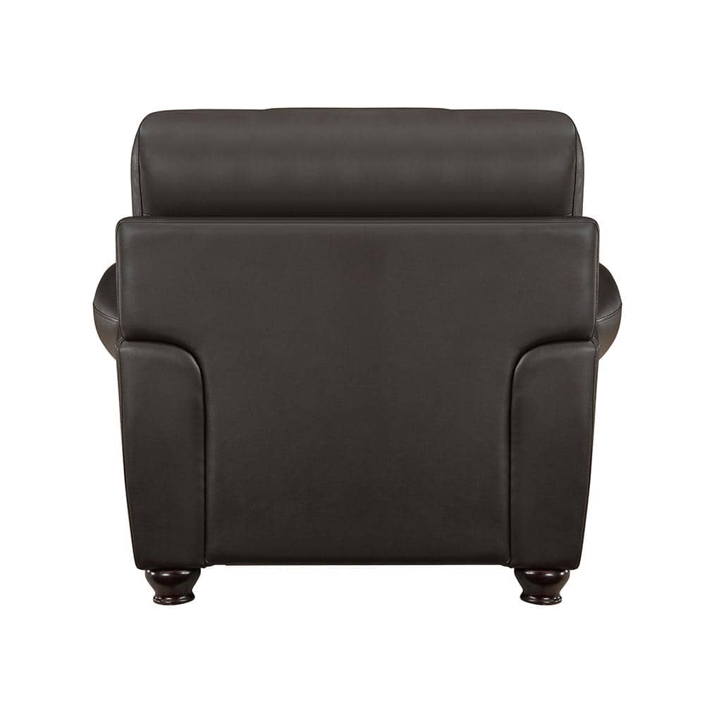 Foxborough Dark Brown Leather and Wood Accent Chair