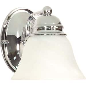 1-Light Polished Chrome Vanity Light with Alabaster Glass Bell Shade