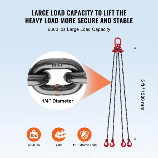 3 Ton Chain Sling 1/4 Inch X 5 Ft Lifting Chains 4 Legs - View #5