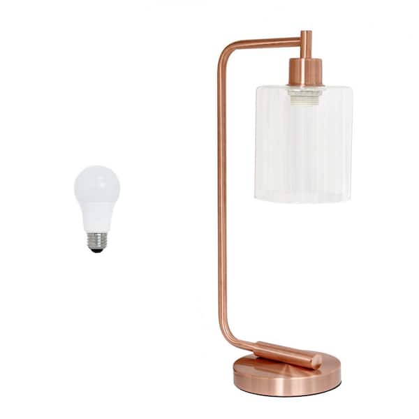 Lalia Home 18.8 in. Rose Gold Modern Iron Task & Reading Desk Lamp with Cylindrical Clear Glass Shade, with LED Bulb Included