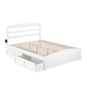 Warren 60-1/4 in. W White Queen Solid Wood Frame with Footboard 2-Drawers and USB Device Charger Platform Bed