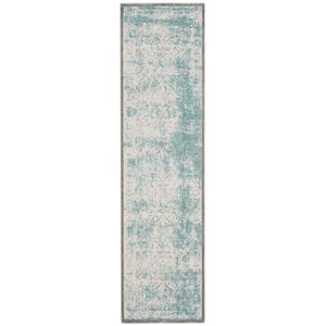 Passion Turquoise/Ivory 2 ft. x 10 ft. Border Runner Rug