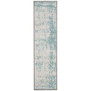 Passion Turquoise/Ivory 2 ft. x 8 ft. Distressed Border Runner Rug