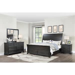 New Classic Furniture Stafford 4-Piece Walnut King Wood Storage Bedroom Set (Bed, Dresser, Mirror, Nightstand)