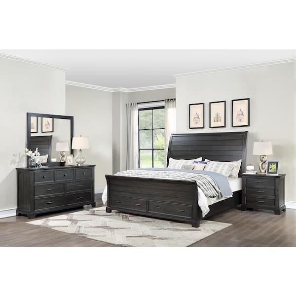 NEW CLASSIC HOME FURNISHINGS New Classic Furniture Stafford 4-Piece Walnut California King Wood Storage Bedroom Set (Bed, Dresser, Mirror,Nightstand)