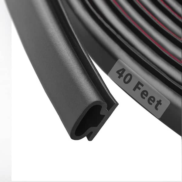 0.35 in. x 480 in. Black Door Seal Strip Weatherstrip for Door Frame Insulation, Self-Adhesive, Easy Cut