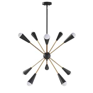Modern 29.2 in. 10-Light Industrial Sputnik Chandelier Adjustable Height Metal Ceiling Light Fixture