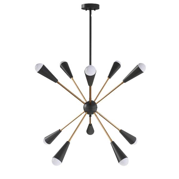 aiwen Modern 29.2 in. 10-Light Industrial Sputnik Chandelier Adjustable Height Metal Ceiling Light Fixture